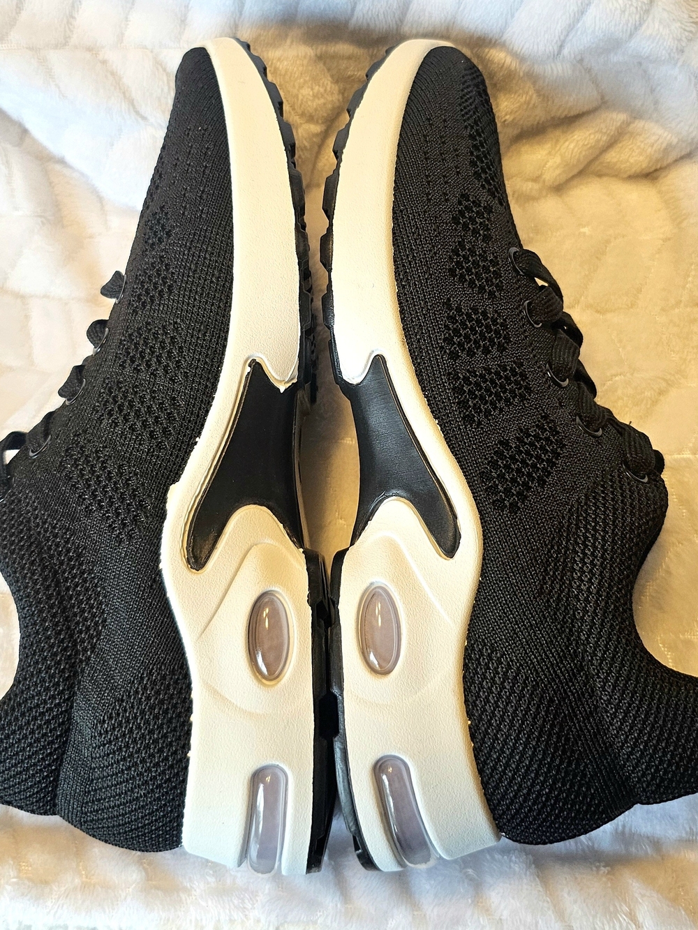 Women’s Black Knit Athletic Sneakers with White Cushioned Sole